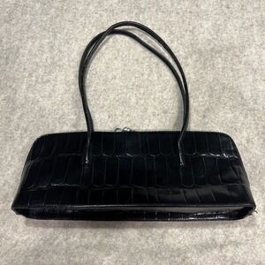 GILDA TONELLI Bag Leather Crocodile Embossed Black Gorgeous EUC